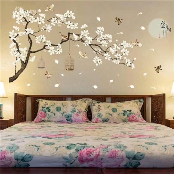 Large White Flower Wall Stickers Cherry Blossom Tree 3D Peel Stick Home Decor - Picture 4 of 8